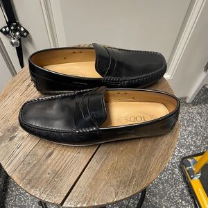 Tod's Black Leather Penny Loafers